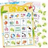 Fancy Land Summer Bingo Game for Kids 24 Players Hawaiian Tropical Summer Luau End of Year Graduation Party Favors Supplies