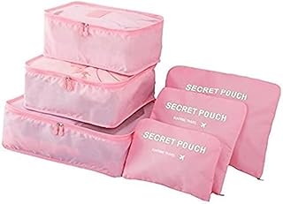 Travel Luggage Organizer-Travel Clothe Storage Bag-Travel Mesh Pouch -Laundry Bag-Travel Packing Organizer-Clothing Sorting Package- Travel Shoe Bag 6 PCS- multi (Light pink)