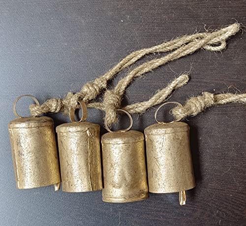 ONLINECRAFT Set of 4 Harmony Cow Bells Vintage Handmade Rustic Lucky Christmas Hanging Décor Bells On Ropeset of 4 PC (Bell Size 2.5 inch)
