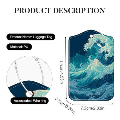 Image of Ocean Wave Luggage Tags 2 Pack, PU Leather Privacy Flap