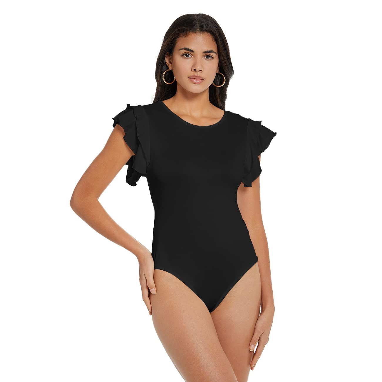 RPAEOY Body Mujer Cuello Redondo Doble Volante Manga Corta Tanga Monos Jumpsuit Elegante Bodysuit Leotard Interior Bodies Tops Casual Camiseta Verano Ropa