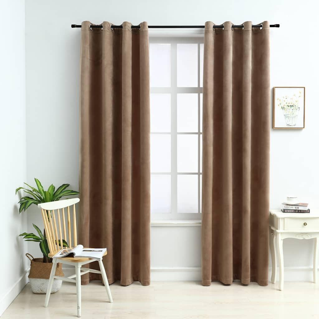 Cortinas opacas con ojales, 2 unidades, terciopelo beige, 140 x 175 cm, opacas y térmicas, ideales como protección visual para salón, dormitorio, habitación infantil, balcón