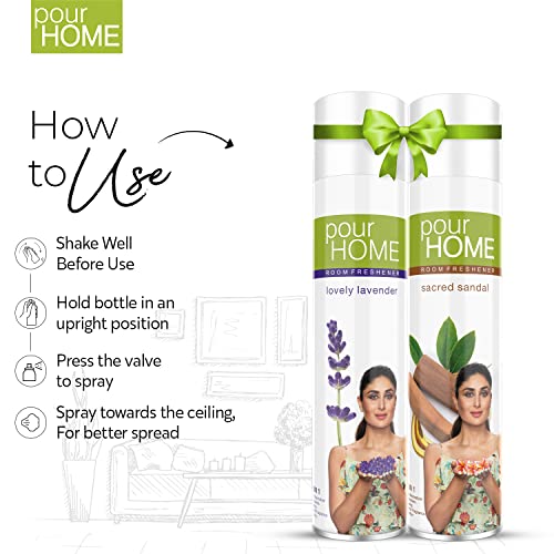 Image of POUR HOME Sacred Sandal & Lovely Lavender Room Air Freshener Spray - 220ML Each (Pack of 2)| Long-Lasting Fragrance - Reduces Odours - Suitable for Home & Office