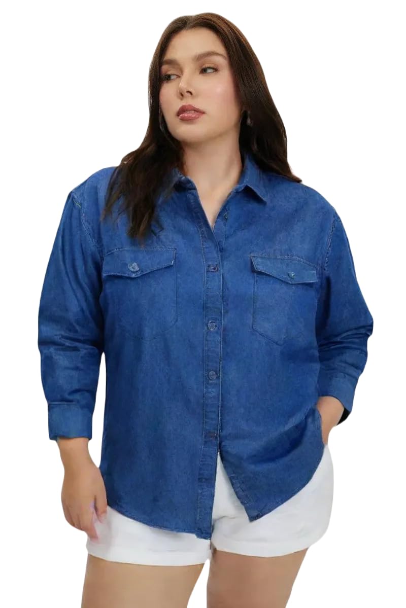 Denim Shirt with Pocket, Women Shirt,Casual Shirt,Denim Women Shirt,Denim Pocket Shirt for Women,Office Wear Shirt,Plus Size Shirt for Women,Denim Shirt02.-image-42