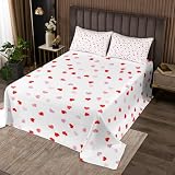 Loussiesd Lindo juego de colcha de corazón rojo para niños y niñas, tamaño individual, colcha para el día de San Valentín, para niños, mujeres y hombres, colcha acolchada con patrón de corazón