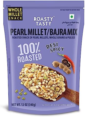 Roasty Tasty Bajra Mix Desi Spicy | Healthy Snacks - Low Calorie, Low GI, Non Fried | Millet Mixture Namkeen - Made using Roasted Bajra | Cholesterol Free Diet - No Transfat | Chatpata Roasted Namkeen