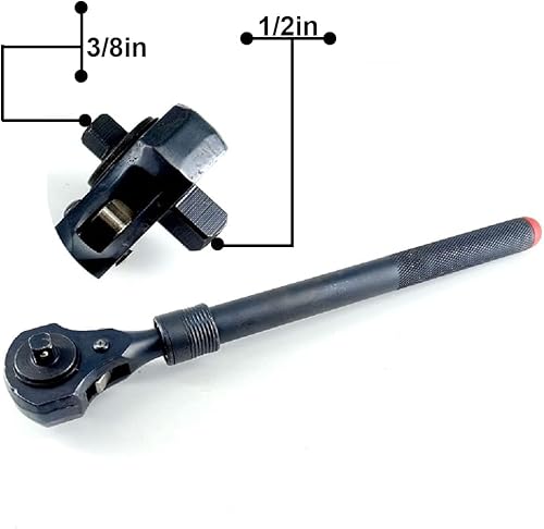 Miniatura 4 de MacWork Mango de trinquete de doble cabeza de 12 pulgadas y 38 pulgadas, llave de trinquete telescópica negra con función de martillo