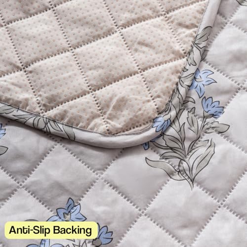Image of House of Quirk 'Mughal Series' Printed Quilted Sofa Cover for 1 /2 /3 /4 Seater - Anti-Slip, Washable Couch Protector Slipcover (Four Seater, Beige Wildflower, 80x210 cm)