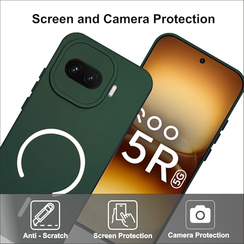 Image of SBMS Silicone Back Cover Case for iQOO 15R 5G | Soft Micro-Fibre Lining Inside | Magsafe Print On Back Side Camera Protection Bump | Shockproof Case iQOO 15R 5G (Green)