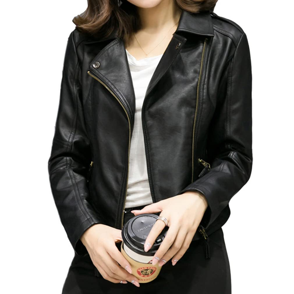 PU Leather Jacket, Women's, Leather Jacket, Riding Jacket, Leather Jacket, Lightweight, Coat, Cold Protection, Spring and Autumn, Synthetic Leather
