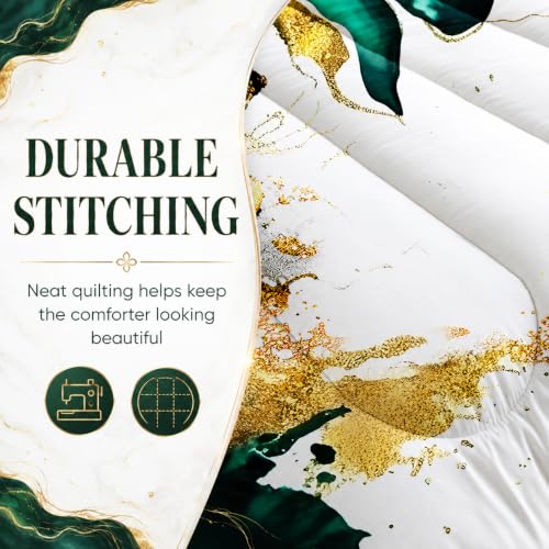 Image of AILONEN Marble Bedding Set Twin Size,Gold Green Floral Comforter Set,Marble Comforter Sets for Kids Girls,Luxury Lightweight Duvet Set 3 Pieces,1 Quilt and 2 Pillowcases