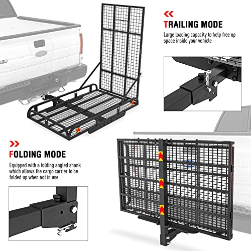 Hitch Mount Steel Cargo Carrier Basket with 49'' Folding Wheelchair Ramp, Fits 2'' Trailer Mounted Hitches - Image 5