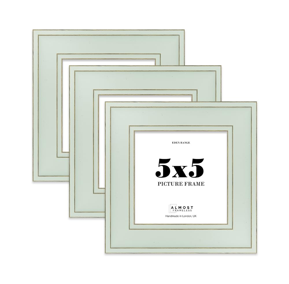 5x5 Sage Green Picture Frame - Shabby Chic Photo Frame with Distressed Finish, Gold Trim, Wall Hooks and Kickstand, 37mm Edge - 3 Pack โ image 1