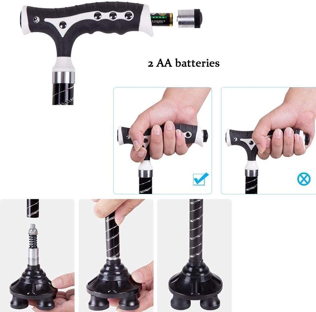 Bastón para Caminar, muletas para Caminar, Bastones Ligeros de aleación de Aluminio con luz LED, Mango ergonómico, 10 Niveles de Altura Ajustables para Hombres o Mujeres Mayores, bastón para