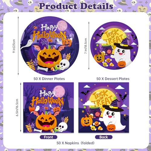150 Pcs Halloween Plates and Napkins Sets - Cute Happy Halloween Party Supplies Tableware, Halloweens Disposable Paper Plates Napkins Set for Halloweens Birthday Party Decorations Favors, Serve 50 by PERFQU - Used condition - Image 3