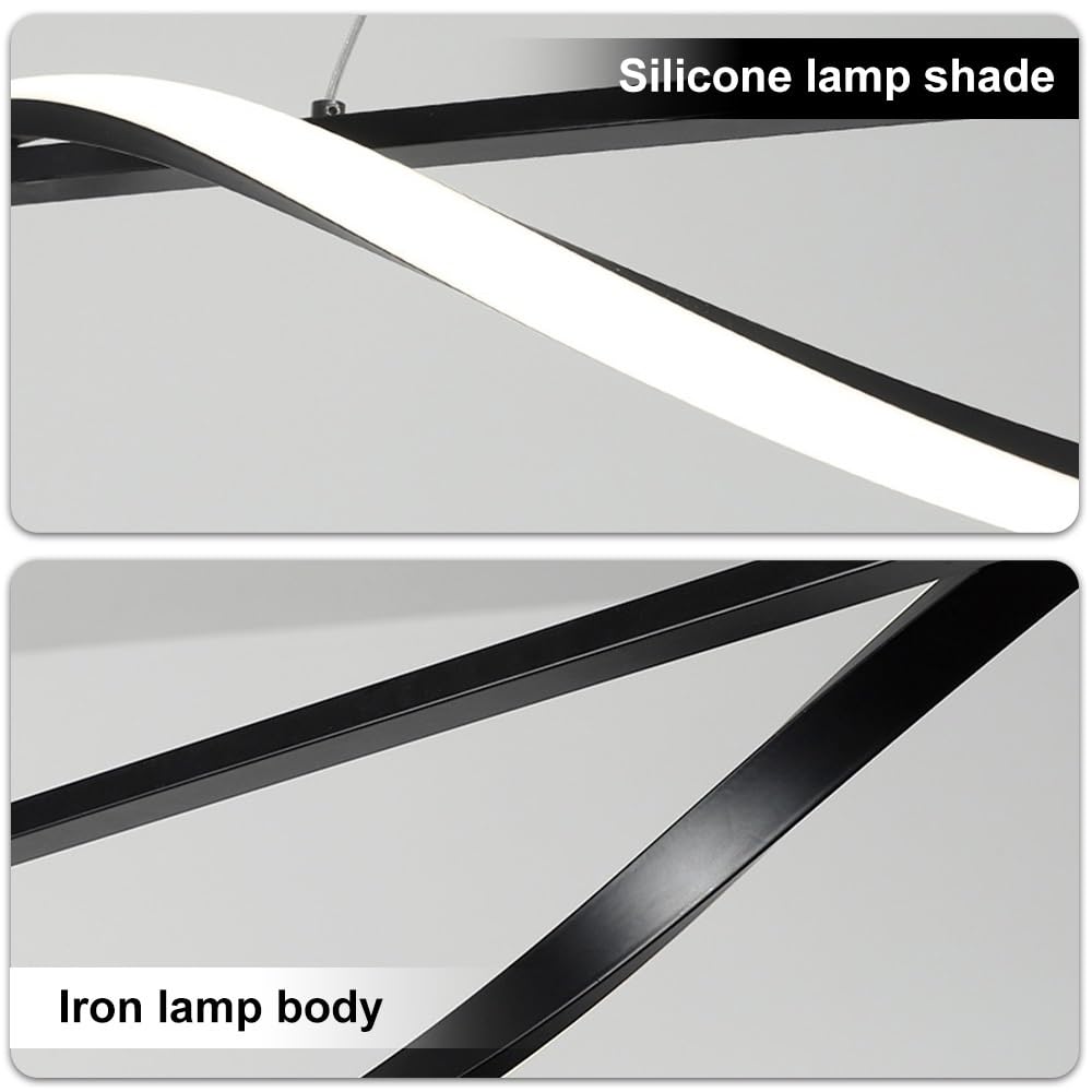 Liniowa lampa wisząca, spiralna metalowa lampa wisząca z białym akrylowym kloszem, czarne długie lampy wiszące, nowoczesne lampy sufitowe LED – 23 W, 3 kolory