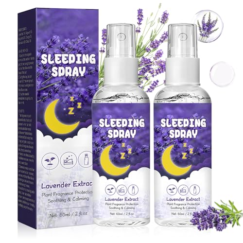 2 Stück Lavendelspray - 60 ml, Lavendelspray für Kopfkissen, Lavendel Spray Bio - Entspannend und Wohltuend - für eine ruhige Atmosphäre, Duft...