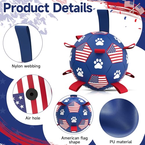 Image of QDAN Dog Balls with Straps, Large Herding Balls for >90lbs Dogs, Soccer Toy | 9 Inch Soccer Ball for Dogs with Tabs for Outside Play, High Energy Dogs to Keep Them Busy, Interactive Tug Toy for Training