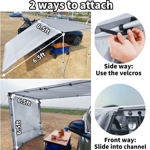 DANCHEL OUTDOOR Waterproof Car Awning Side Wall, Sun Shade Windbreak & Privacy Extension Lateral Tarp for Roof Rack Awning Overland Accessories(Gray, 6.5ftx6.5ft)