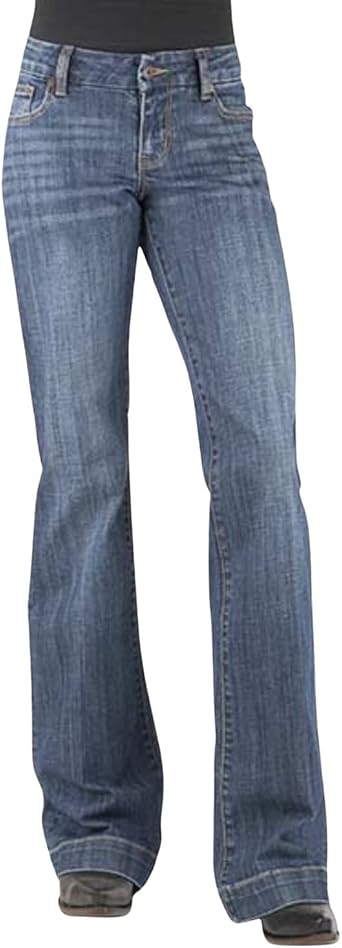Stetson Womens 214 Medium Wash Pieced Pocket Trouser Leg Jean Blue 2 34