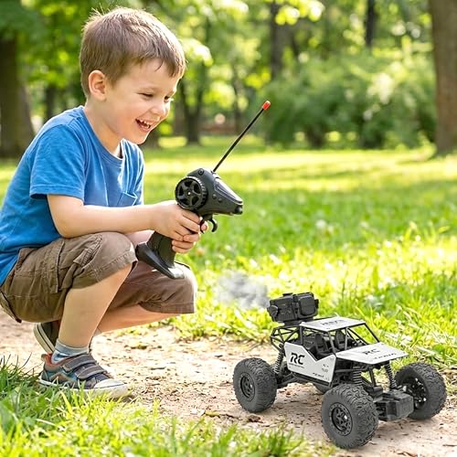 Image of VGRASSP Remote Control Rock Crawler Monster Truck Toy for Kids with Mist Spray - Rechargeable Off-Road All Terrain RC Smoke Car with Spring Shockers - Color As Per Stock