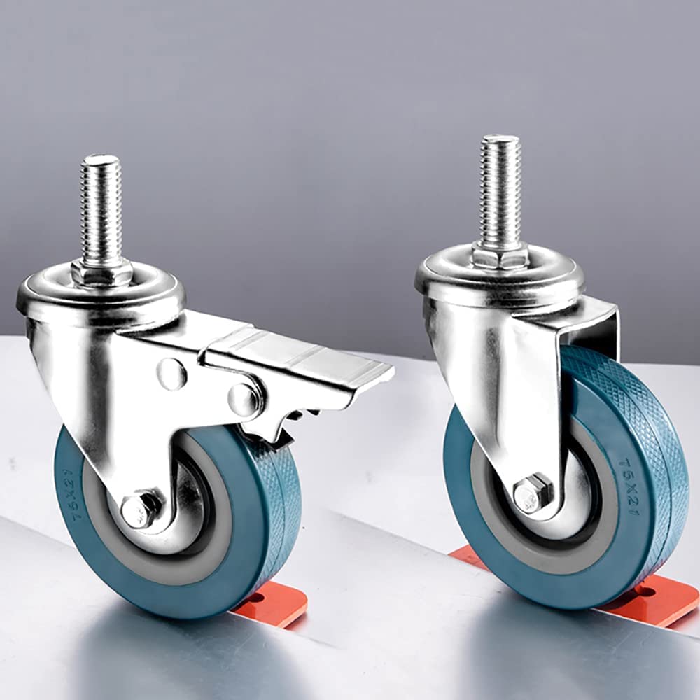 Ruote girevoli da Ufficio da 75 mm, Portata 200 kg, con Freno, Filettatura M10/M12, Ruote per carrelli e mobili.