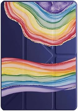 Lenovo Idea Tab Pro TB-373FU ile Uyumlu K l f, Uyku Modlu, Kalem B lmeli, Tri Folding, Rainbow, Lacivert