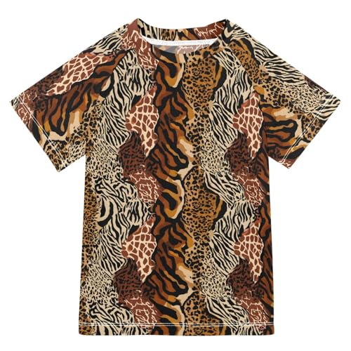 Kids Rash Guard Boys Toddler Swim Shirts Short Sleeve Wild Animal Skin UPF 50+ 3T