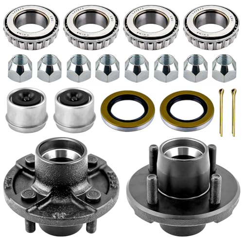 RigsNParts Trailer Idler Hub Kit 4 on 4 for 2000 lbs 1 and 1-1/16 Trailer Axle Trailer Hub 4 Lug with L44643 Bearing Kits Trailer Hub 4 Lug 4 Lug Trailer Hub Assembly Boat Trailer Hubs 4 Lug