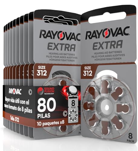 80 Pila para Audífonos Rayovac Extra 312. 10 Pack de 8 Unidades Baterías de Audífono