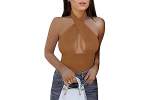 Women's Sexy Criss Cross Halter Neck Sleeveless Thong Bodysuit Tops Clubwear