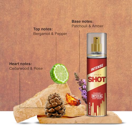 Image of Layer'r Shot Gold Imperial Body Spray for Men, Pack of 4 (4x50ml) | Long-Lasting Fresh Spicy Woody Fragrance with Bergamot, Patchouli & Amber | Travel Size Deodorant | IFRA Certified