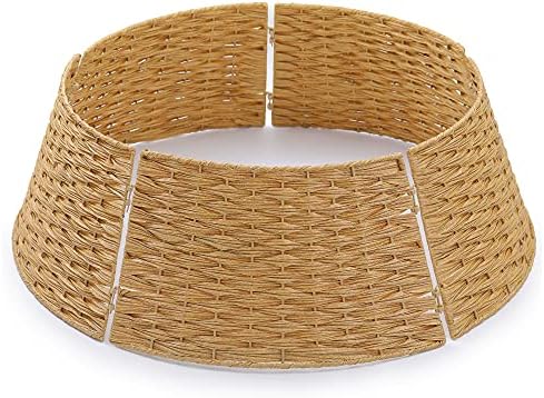 Christmas Tree Basket Christmas Tree Collar Wicker for Artificial Trees Christmas Tree Ring Stand Base Cover Box Collar Woven Wicker Tree Collarb for Christmas Tree Décor (Beige Yellow)