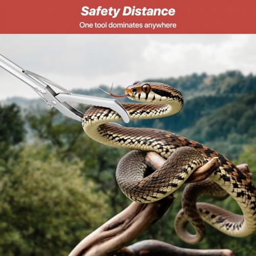 Image of 50 inch Collapsible Snake Grabber Tongs, Stainless Steel Snake Catcher Tool | Wide Jaws & Non-Slip Handle - Humane Reptile Handling Tool for Home, Yard & Outdoor Safety