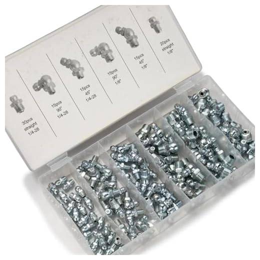 Neiko 50463A Grease Fitting Assortment | 110 Piece | SAE | Straight and Angled Zerk Kit | A3 Steel | for Angled Grease Guns, Bearing Housings, Mechanical Component Lubrication
