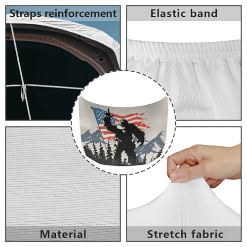 Image of US Flag Bigfoot Printed Car Hood Cover 59x39 Inch Auto Hood Wrap Blankets Stretchable Waterproof Automotive Exterior Accessories for Compact Sedans SUVs Trucks Vans