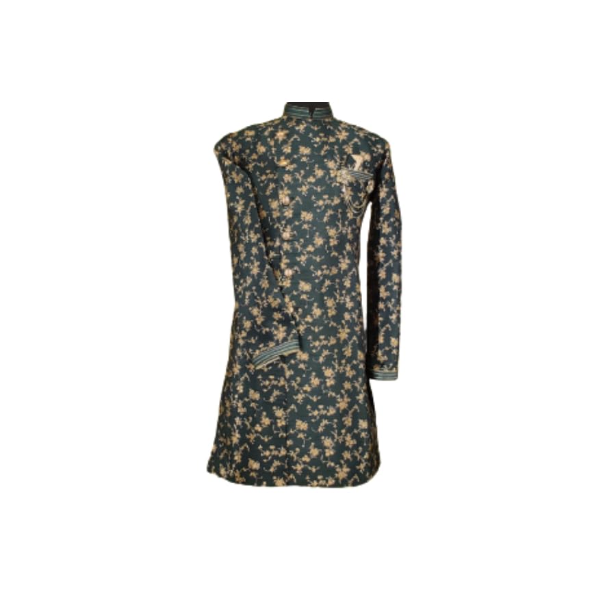 Green printed jacquard sherwani-image-6