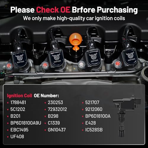 Image of BDFHYK Ignition Coil Packs UF408 Compatible with Mazda Miata 2001-2005 1.8L l4 Mazda Oem Coil Pack Coil for 5C1202 72932012 9212060 C1339 E428 EBC1495 GN10437 IC528SB Set of 2