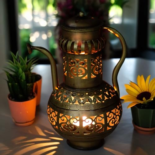 Traditional Tealight Holder & Sambrani Burner - Multi-Functional Metal Decor Piece for Home, Spiritual, Yoga, Meditation, Aromatherapy, Camphor, Dukhni Burning - 10x6.5 Inch (Surahi) — photo — 4 of 9