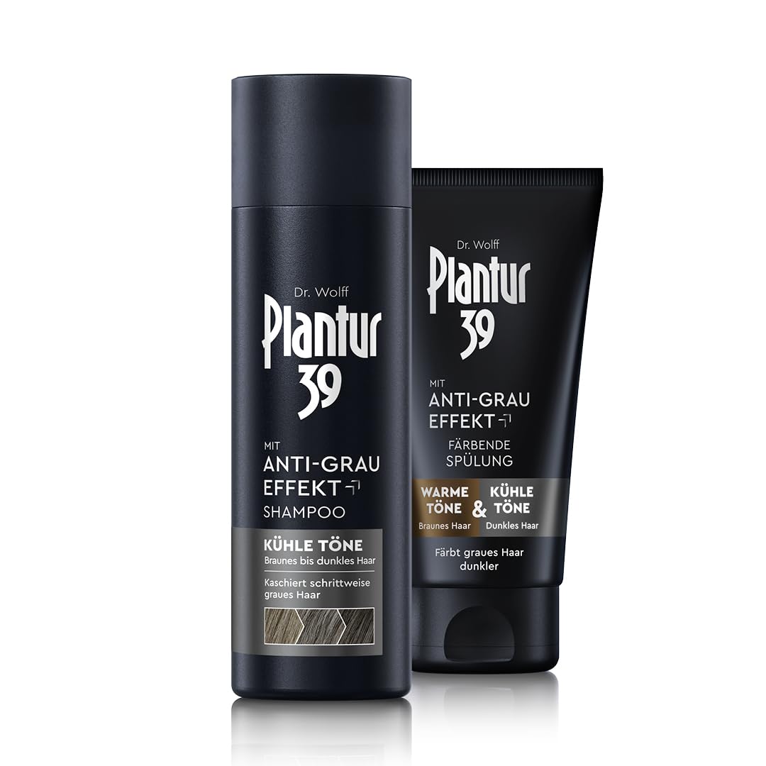 Plantur 39 Anti-Grau Effekt - Set aus Shampoo 200 ml und färbender Spülung 150 ml - Für kühle Töne und dunkles Haar - Kaschiert schrittweise graues Haar und färbt dunkler