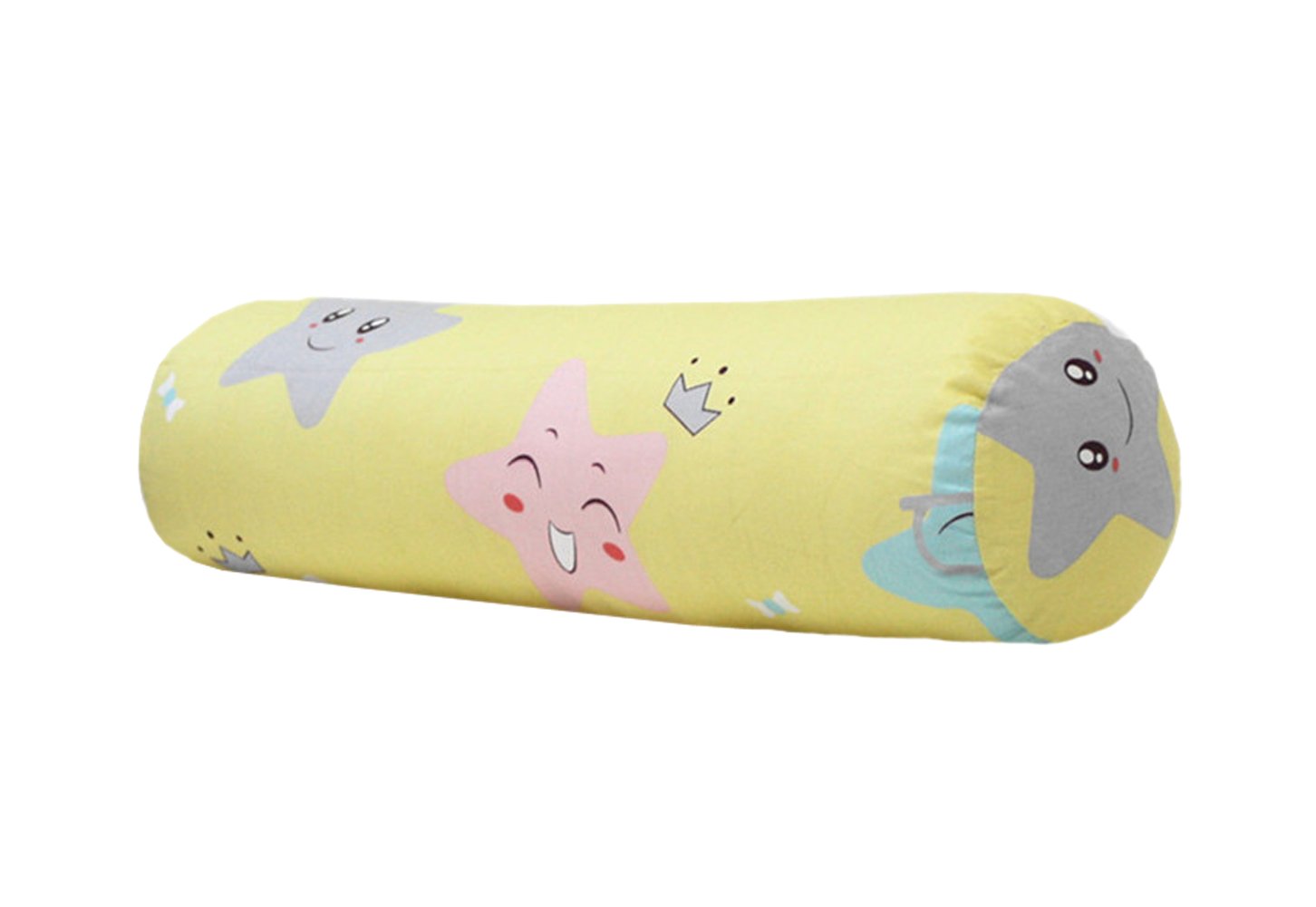 TRENDY XU Lovely Cartoon Printed Bolster Neck Pillow Cylinder Cushion for Kids (Yellow Star, Small)