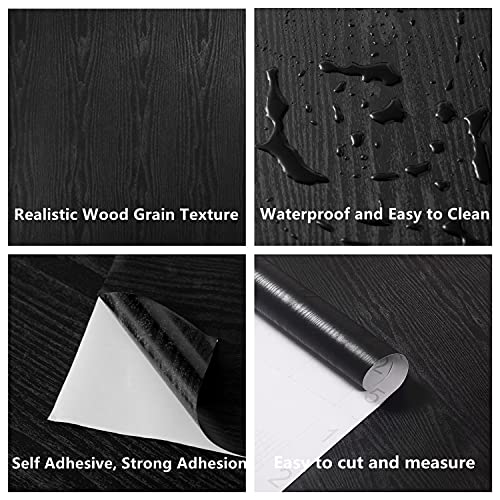 Papel pintado efecto madera negra texturizada vinilo premium de alta opacidad 3