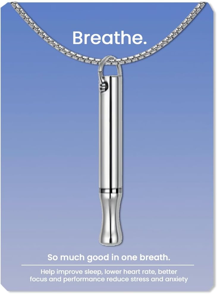 Mindfulness Breathing Necklace, Stress Relief, Stainless Steel Necklace for Deep Breathing Reminder, Anxiety Reducer for Women Men Gift