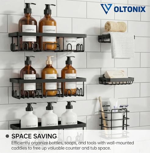Image of 5-Pack Rustproof Stainless Steel Shower Caddy Set- No Drill Adhesive Bathroom Organizer, Space-Saving Shower Shelves for Apartment Essentials, Bathroom /Kitchen Storage Home Decor (5pcsCaddy)