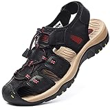 RUMDAX Men's Sport Sandals Outdoor Hiking Sandals Closed Toe Leather Athletic Trail Walking Casual S