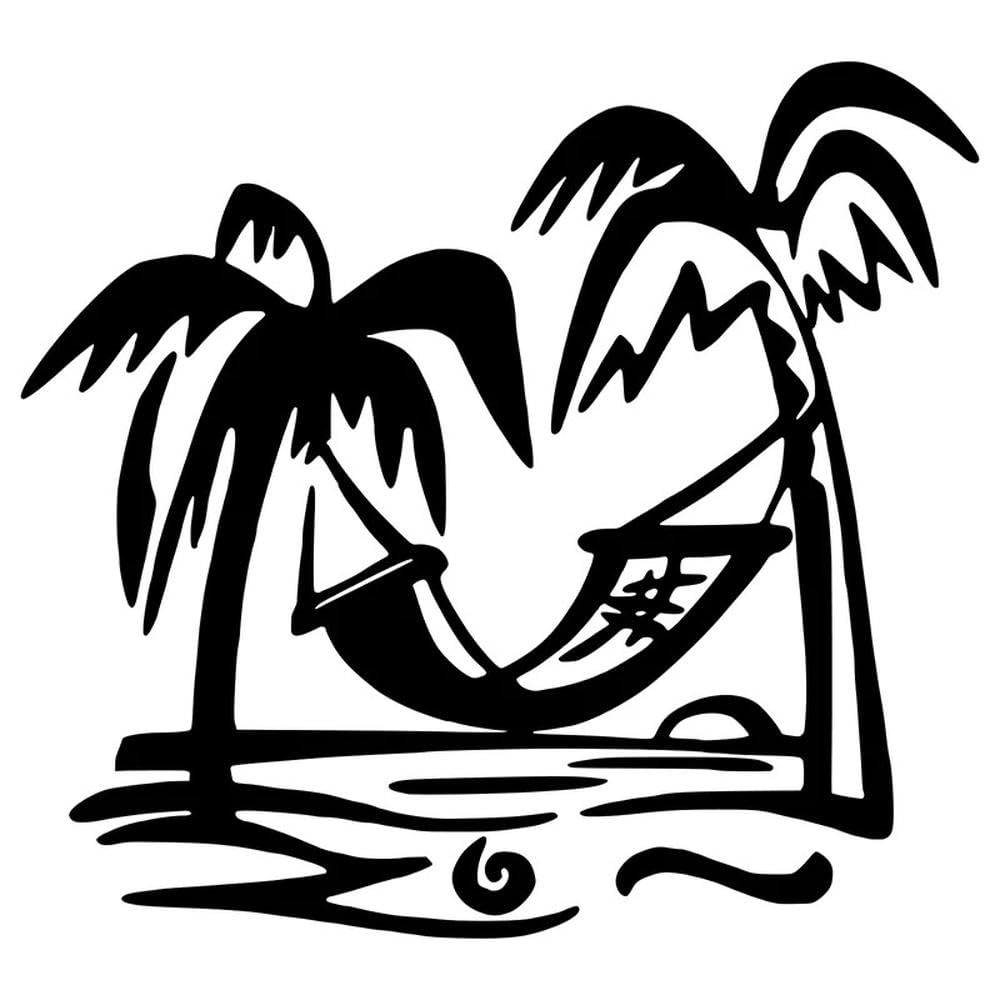 Beach Hammock Palm Trees Ocean Car Stickers Vinyl Decal Motorcycle Decorative Accessories(Black)