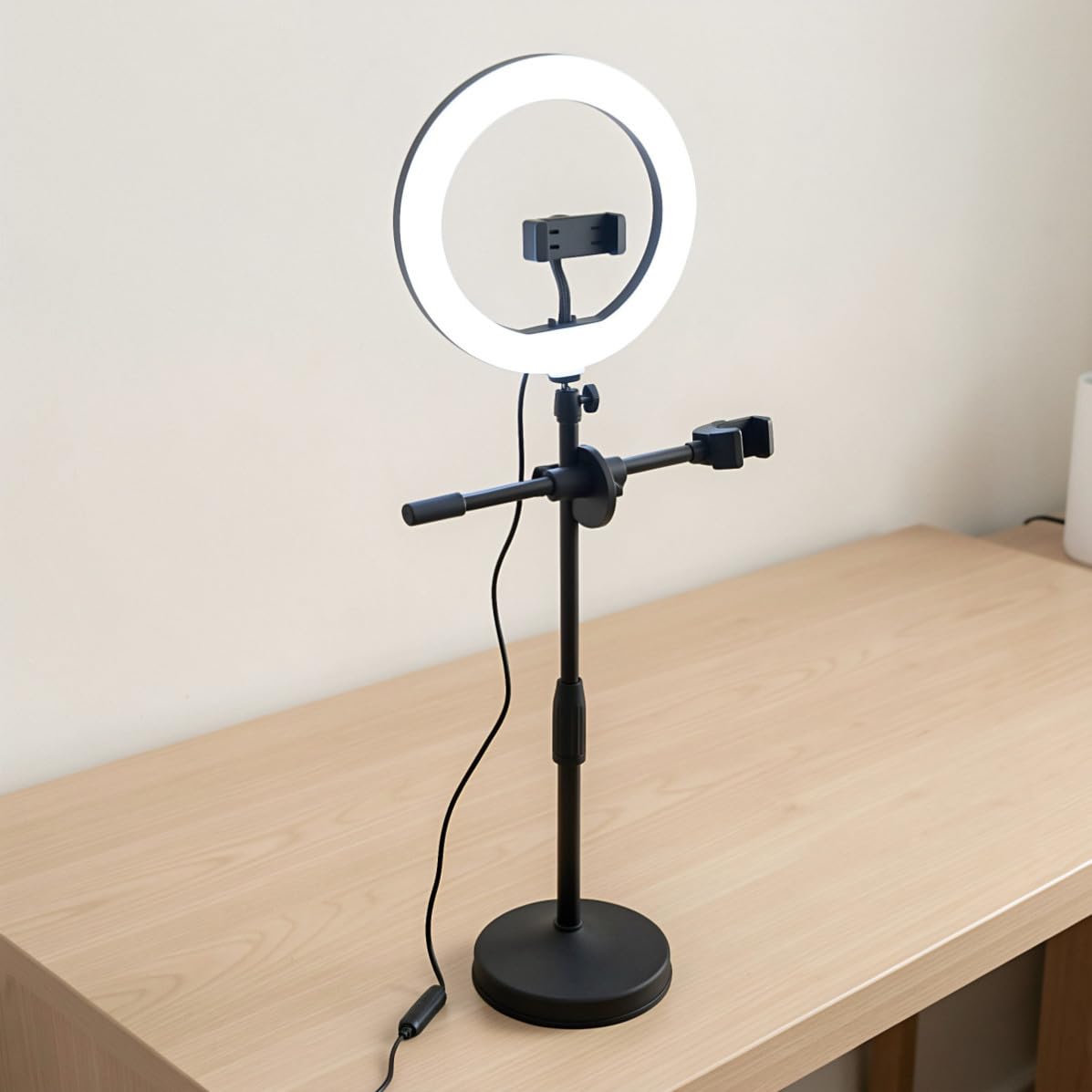SHINEOFI Soporte de Mesa para Teléfono Anillo de Luz USB Negro
