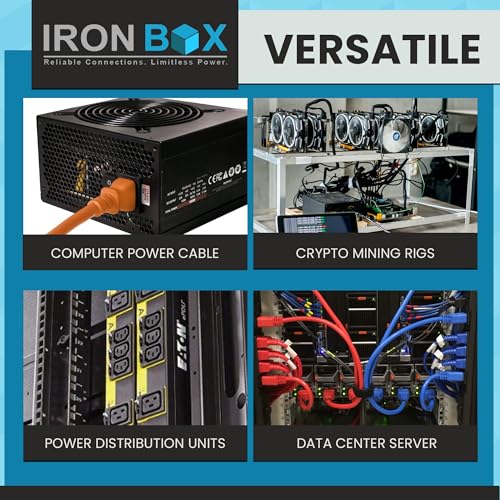 Image of IronBox Electric - Heavy-Duty C14 to C19 Power Cord, 15A, 250V, 14 /3 SJT - IEC60320 PC Cable for Computer Extensions, Monitor, PSU - C14 Male to C19 Female Connector Power Cable - (Orange 10 Foot)