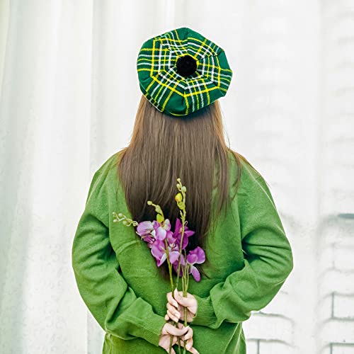 Image of Scottish Tam O' Shanter Hat Tartan Bonnet Pom Pom Wool Flat Cap One Size