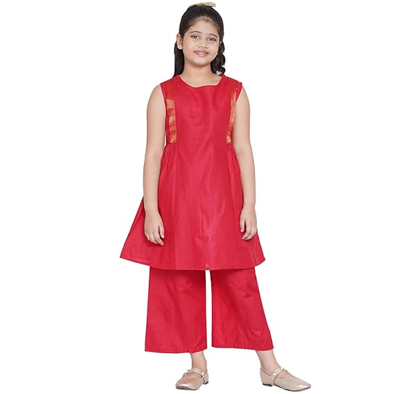 Bitiya By Bhama Girls Cotton Blend Kurta & Palazzo